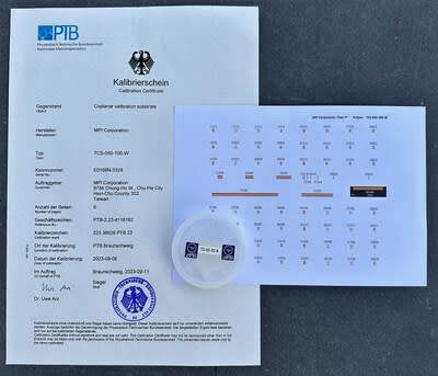 TCS-050-100-W Calibration Substrates Certificate