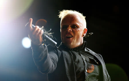 FILE PHOTO: British singer Keith Flint of techno group "The Prodigy" performs during the first day of the Isle of Wight Festival at Seaclose Park in Newport on the Isle of Wight June 9, 2006. REUTERS/Alessia Pierdomenico/File Photo