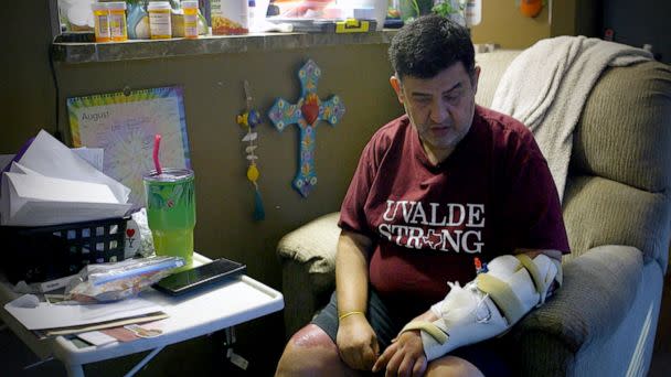 PHOTO: Teacher Arnie Reyes, who suffered gunshot injuries while inside his classroom at Robb Elementary, spoke to ABC News about his recovery in this interview from August 2022. (ABC News)