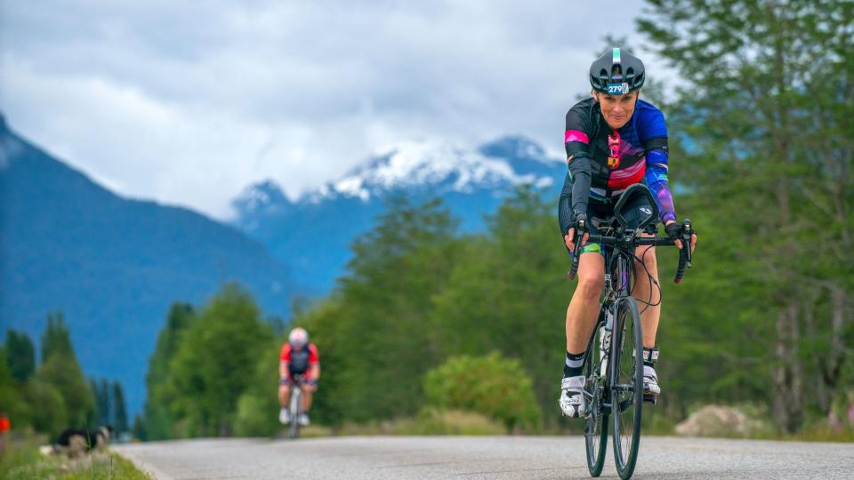 Louise Minchin pictured on a bike