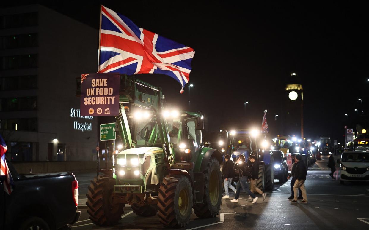 The farmers head back to the start of protest from Parliament Square