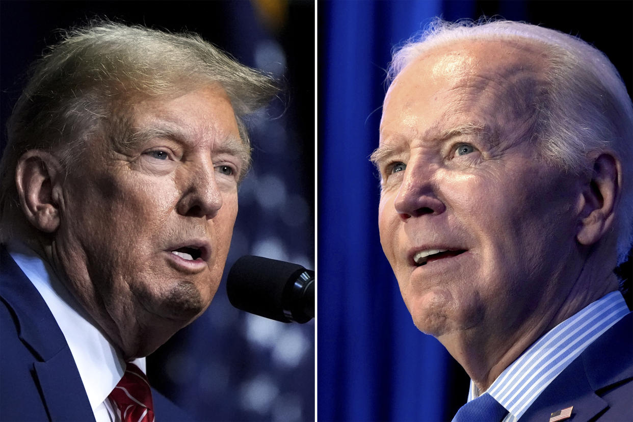 Combination photo shows Republican presidential candidate former President Donald Trump, left, and President Joe Biden.