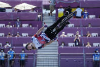 Charlotte Worthington of Britain competes in the women's BMX freestyle final at the 2020 Summer Olympics, Sunday, Aug. 1, 2021, in Tokyo, Japan. (AP Photo/Ben Curtis)