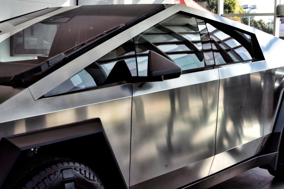 A Tesla Cybertruck on display at Tesla in Buena Park, California in December 2023.