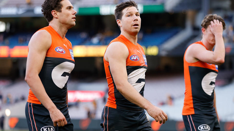 The Giants will be without key midfielder Toby Greene until round 6 next season, but the club continues to back his leadership abilities. (Photo by Michael Willson/AFL Photos via Getty Images)