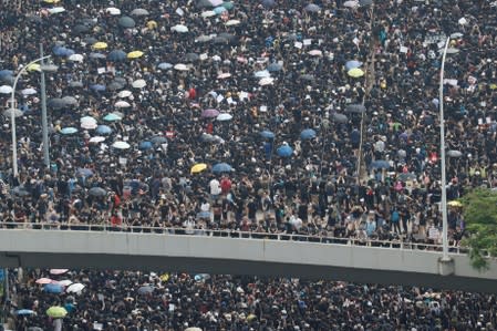 Demonstration demanding Hong Kong's leaders to step down and withdraw the extradition bill, in Hong Kong