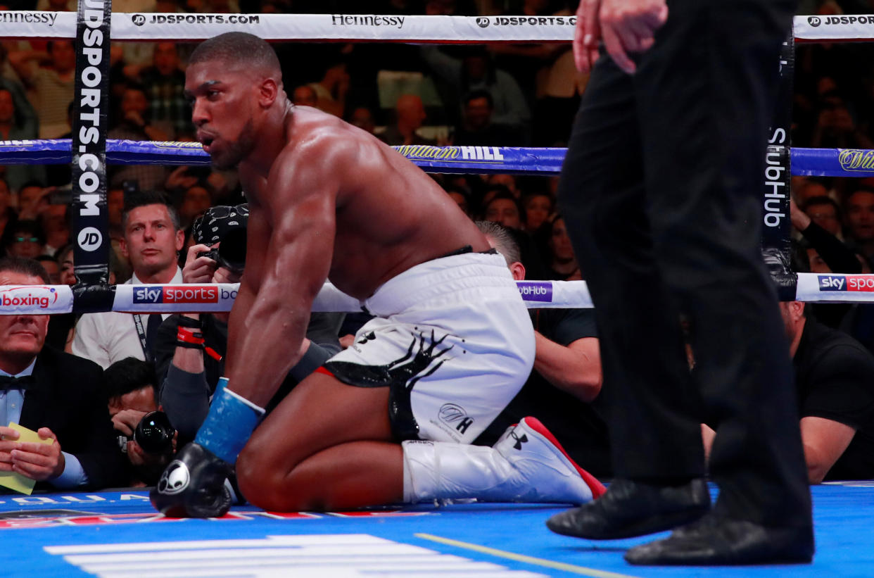 Boxing - Anthony Joshua v Andy Ruiz Jr -  - Madison Square Garden, New York, United States - June 1, 2019   Anthony Joshua is given the count  Action Images via Reuters/Andrew Couldridge