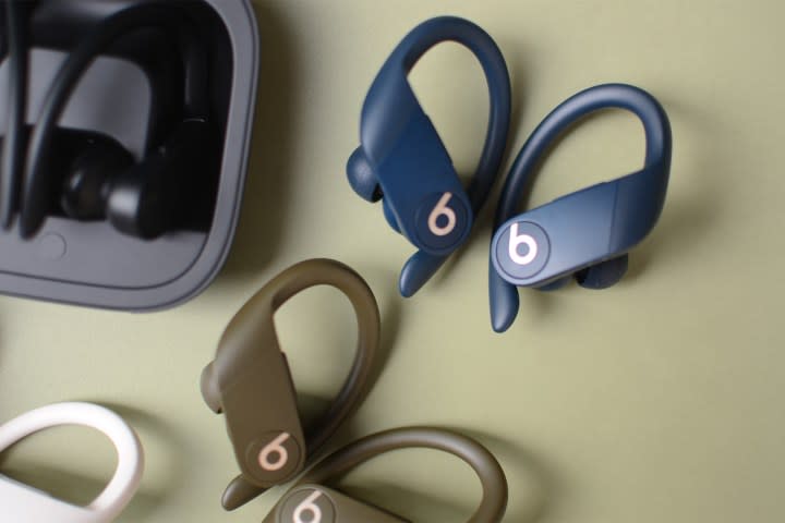 Various colors of the Beats Powerbeats Pro wireless earbuds.