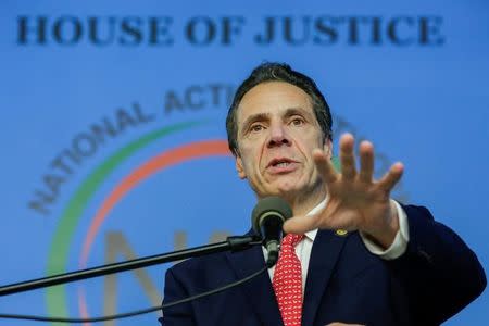 FILE PHOTO - New York Gov. Andrew Cuomo (D-N.Y.), speaks to guests during the National Action Network (NAN) Dr. Martin Luther King, Jr. Day Public Policy Forum in the Harlem borough of New York City, New York, U.S., January 15, 2018. REUTERS/Eduardo Munoz