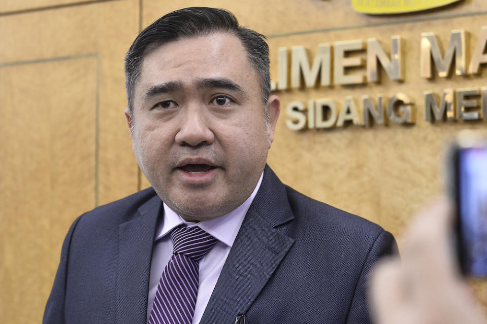 Transport Minister Anthony Loke speaks to reporters in Parliament November 5, 2019. — Picture by Miera Zulyana