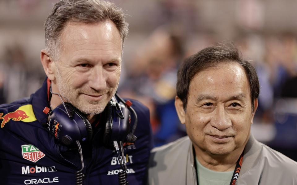 Christian Horner of Great Britain and Oracle Red Bull Racing and Chalerm Yoovidhya on the grid during the F1 Grand Prix of Bahrain at Bahrain International Circuit on March 2, 2024 in Bahrain, Bahrain
