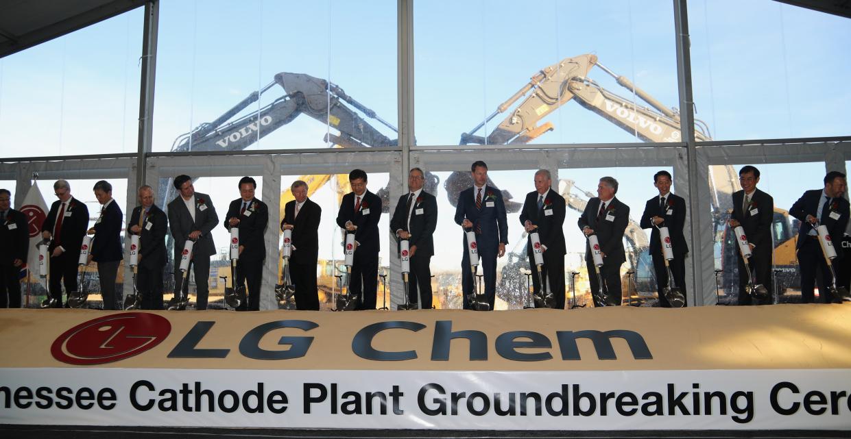 Gov. Bill Lee is joined by other dignitaries at the LG Chem Groundbreaking on Dec. 19 in Clarksville, Tenn.