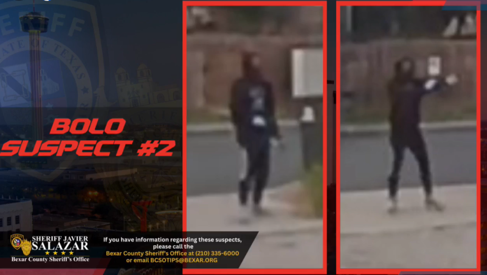 Two unidentified gunman, one wearing black pictured here, opened fire into a San Antonio home where five family member were shot on May 8, 2024. A 4-year-old girl inside was killed.