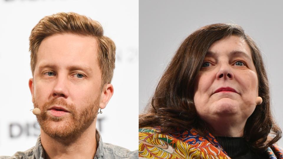 Monzo founder Tom Blomfield, left, and Starling founder Anne Boden. Blomfield worked at Starling before leaving to found Monzo. Photo: Noam Galai/Getty Images for TechCrunch