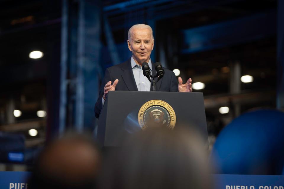 President Joe Biden delivers remarks on Bidenomics at CS Wind in Pueblo on Wednesday, November 29, 2023.