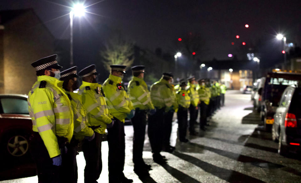 Dozens of 'travellers' broke lockdown rules to "attend a wake" being held on a static caravan site.