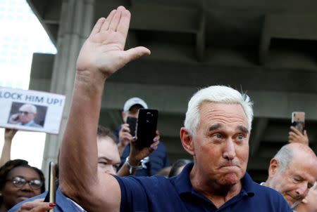 Roger Stone speaks after his appearance at Federal Court in Fort Lauderdale, Florida, U.S., January 25, 2019. REUTERS/Joe Skipper