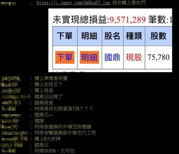 國鼎生技新冠肺炎口服新藥解盲成功了 開盤8分鐘飆漲67 Ptt神人秀出75張股票對帳單 直接賺進957萬