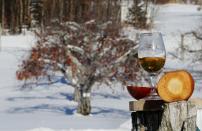 An apple is sliced to show the caramel colour used for the Signature Reserve Speciale Ice Cider at Domaine Pinnacle in Frelighsburg, Quebec, December 16, 2013. REUTERS/Christinne Muschi (CANADA - Tags: SOCIETY)