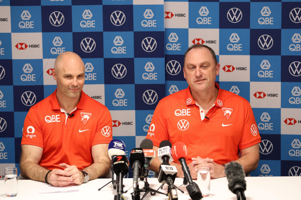 Sydney Swans CEO Tom Harley and coach John Longmire.