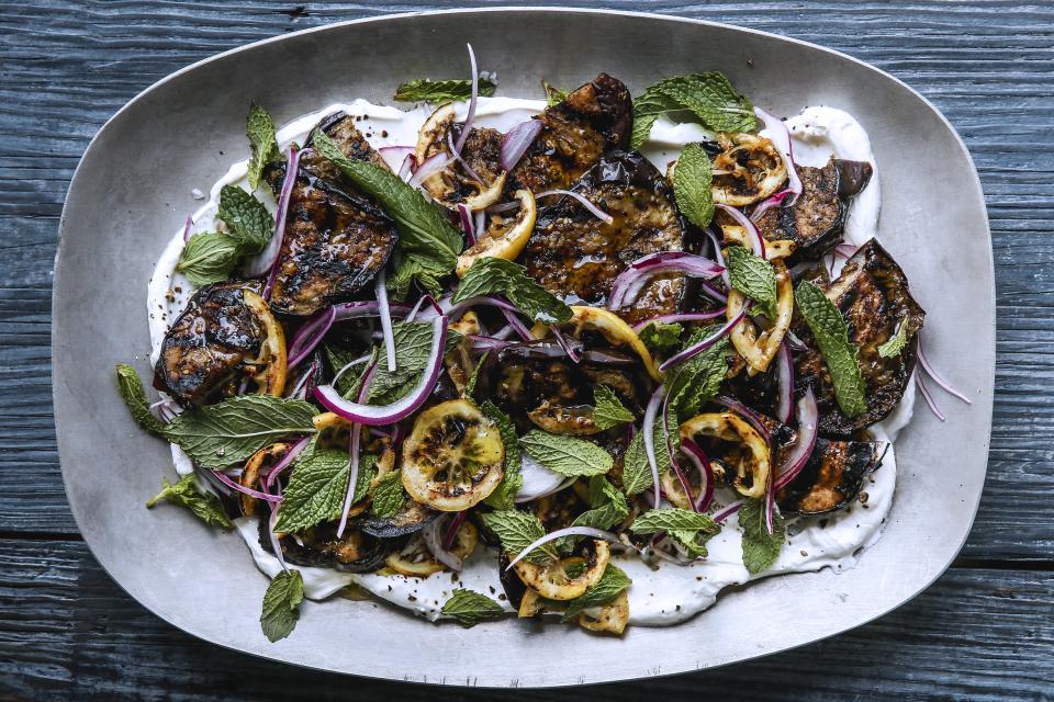 Grilled Eggplant and Lemons with Garlic Labneh