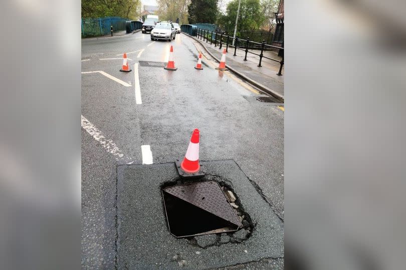 A manhole has collapsed near on Wharton Road near Winsford Bridge -Credit:Cheshire West and Chester Council