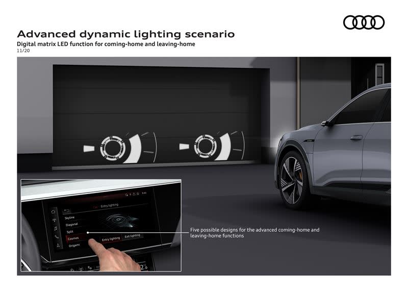 udi A6 e-tron概念車透過Audi數位矩陣LED頭燈，展現燈光將為人們帶來嶄新的娛樂體驗。（圖／Audi提供）