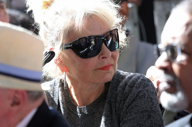 Roseanne Barr awaits the start of the unveiling ceremony honoring Richard Gregory with the 2,542nd star on the Hollywood Walk of Fame in Los Angeles in 2015. File Photo by David Silpa/UPI