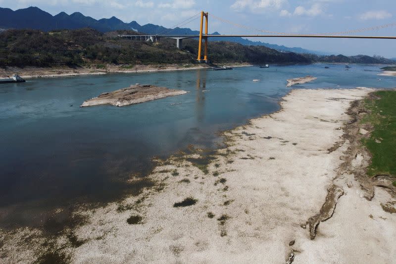 FILE PHOTO: An aerial view shows the Yangtze river that is approaching record-low water levels during a regional drought in Chongqing