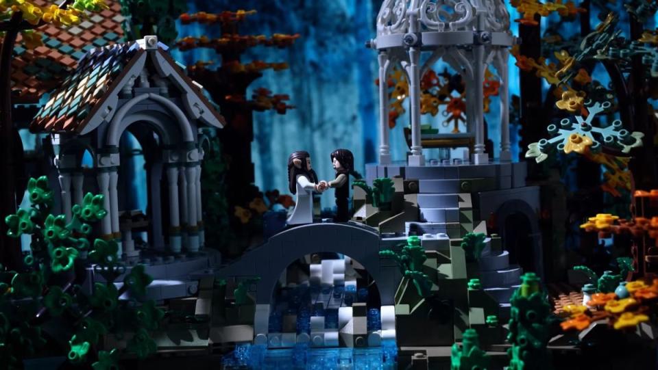 LEGO Stop motion rivendell video Arwen and Aragorn bridge scene