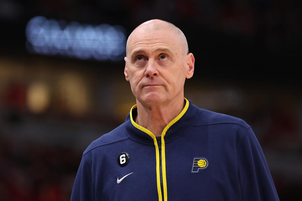 CHICAGO, ILLINOIS - OCTOBER 26: Head coach Rick Carlisle of the Indiana Pacers reacts against the Chicago Bulls during the first half at United Center on October 26, 2022 in Chicago, Illinois. NOTE TO USER: User expressly acknowledges and agrees that, by downloading and or using this photograph, User is consenting to the terms and conditions of the Getty Images License Agreement. (Photo by Michael Reaves/Getty Images)