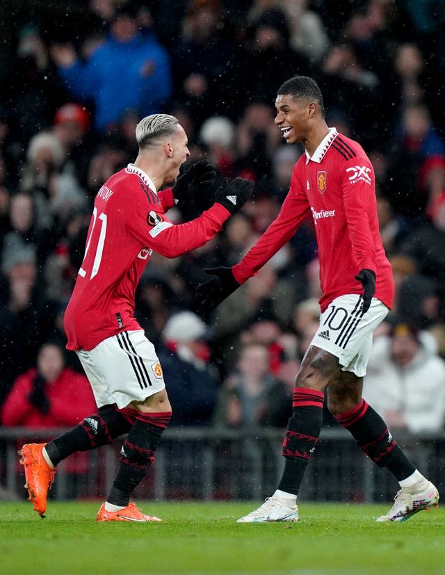 Antony (left) celebrates his goal