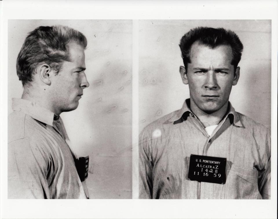 This photo provided by the Sundance Institute shows James Whitey Bulger in a prisoner transfer photo from the U.S. Penitentiary at Alcatraz, in San Francisco, included in the documentary film, “Whitey: United States of America v. James J. Bulger." In the film, Bulger tells his defense attorney that he was never an FBI informant, but rather had federal agents on his payroll. The documentary directed by Joe Berlinger has its premiere at the 2014 Sundance Film Festival. (AP Photo/Sundance Institute, David Boeri Archives)