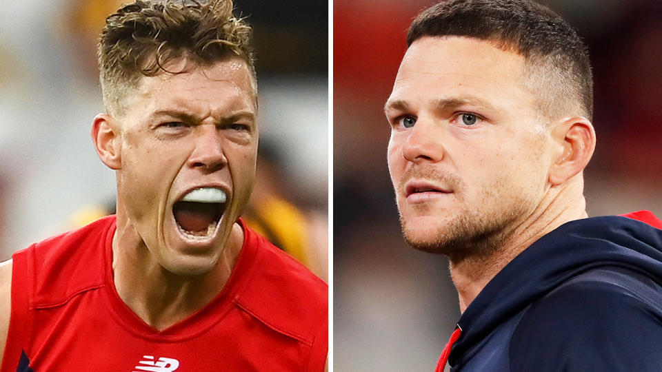 Melbourne Demons star Jake Melksham has required surgery on his hand after a punch-on with teammate Steven May last weekend. Pictures: Getty Images