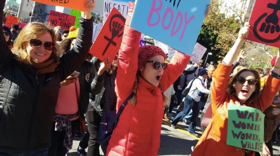 Brie Larson protesting during the Women's March on Washington, DC.