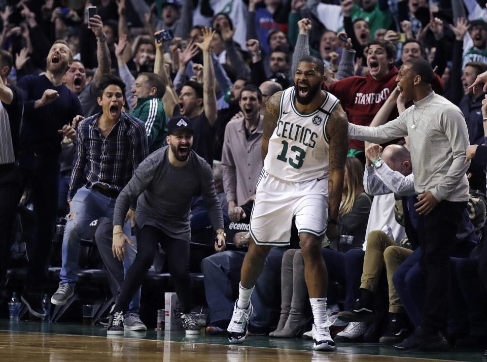 Marcus Morris was very, very amped after hitting what proved to be the game-winner. (AP)