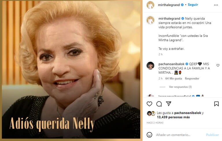 Mirtha Legrand se despidió de Nelly Trenti a través de las redes sociales