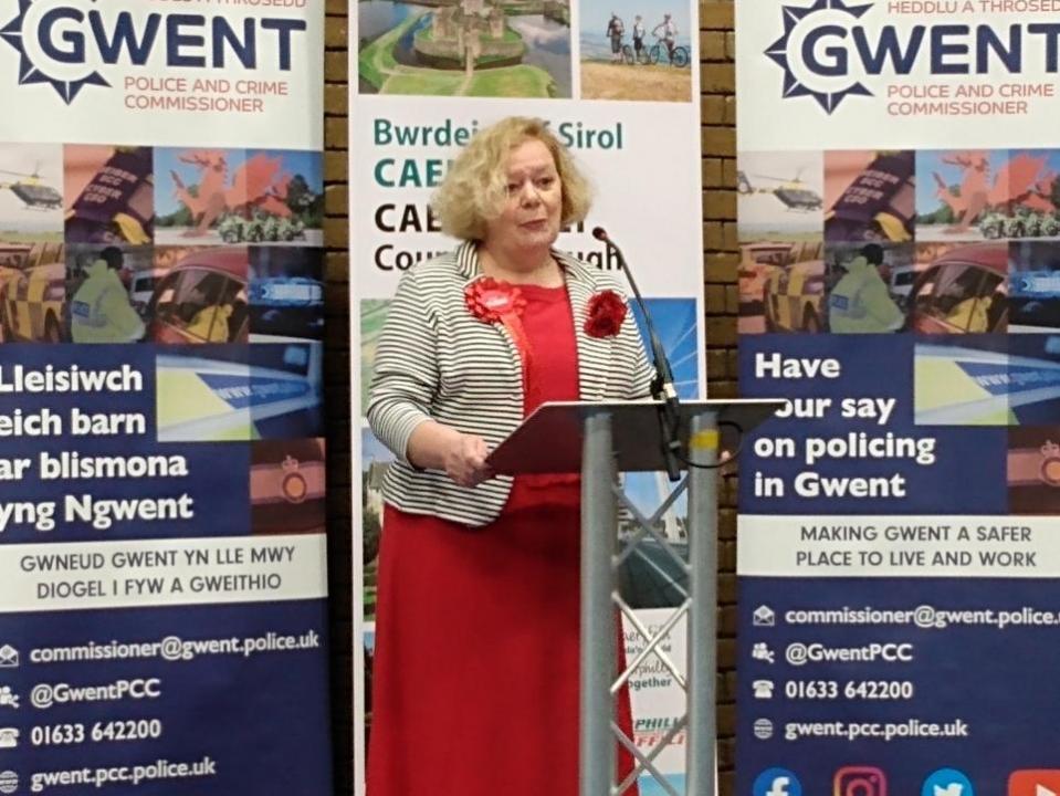 South Wales Argus: Jane Mudd made an emotional tribute to her granddaughters and outgoing PCC Jeff Cuthbert from the podium.