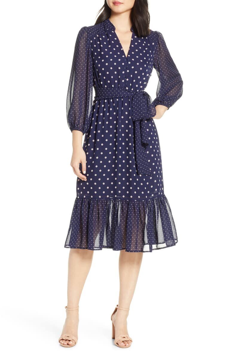 Eliza J, Long Sleeve Chiffon Midi Dress