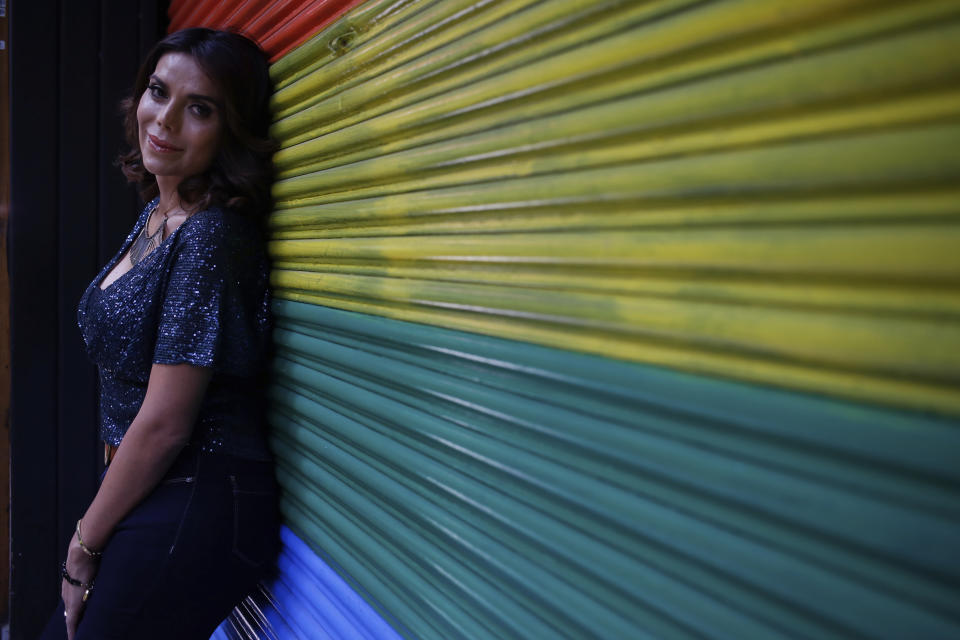 In this Aug. 26, 2019 photo, trans rights activist Diana Sánchez Barrios poses for a portrait in Mexico City. Sánchez Barrios led the organization ProDiana, which helped to push for policy reforms in 2014 when Mexico City became the first place in the country to let trans people change their gender and names on their birth certificates. (AP Photo/Ginnette Riquelme)