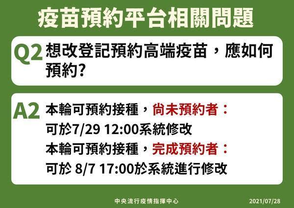 疫苗預約平台相關問題。（指揮中心提供）