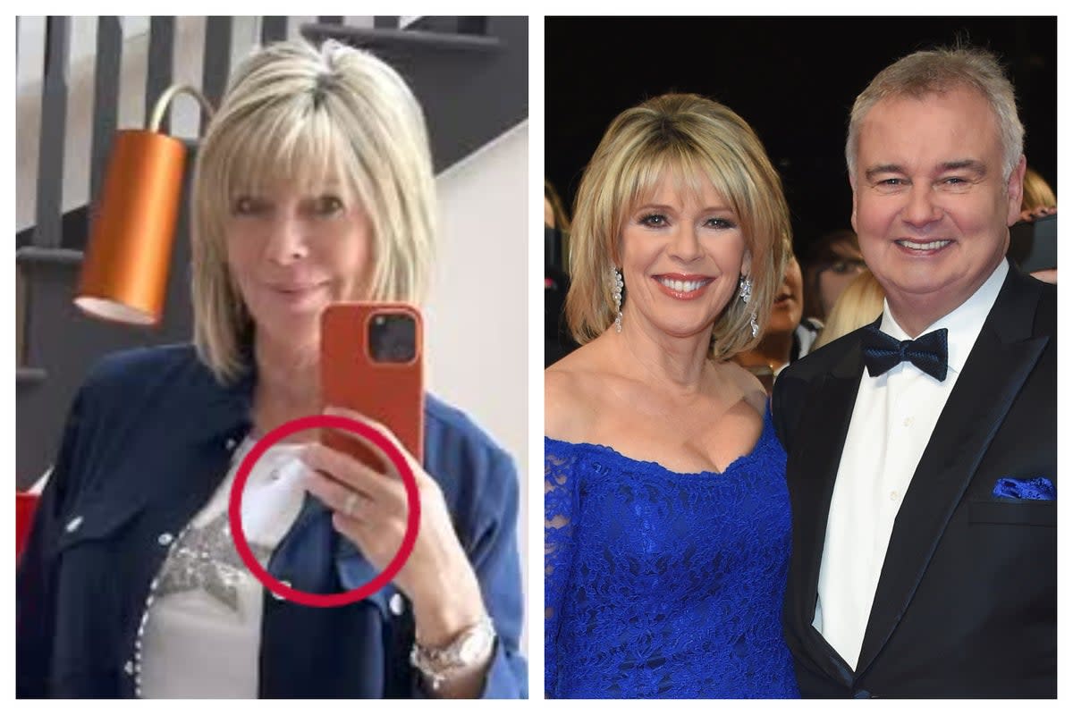 Ruth Langsford with her wedding ring (L) and with Eamonn Holmes (R) (Instagram/Ruth Langsford/Getty)