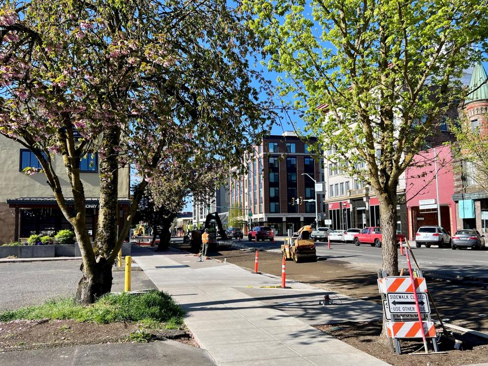 Recent construction work wraps up on the east side of Commercial Street NE in downtown Salem.
