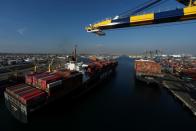 A container ship arrives at Yusen Terminals at the Port of Los Angeles