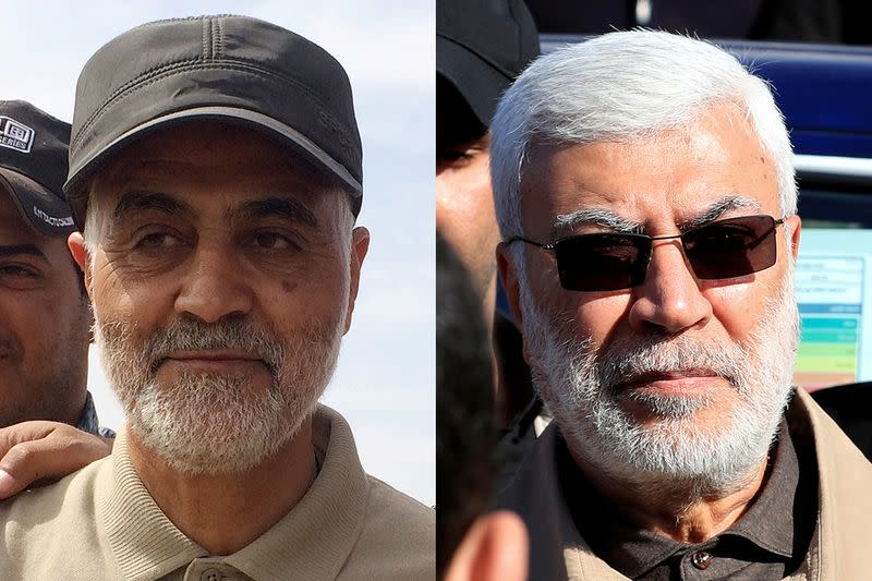 Combinación de imágenes de archivo del comandante de las Guardias Revolucionarias de Irán Qassem Soleimani y Abu Mahdi al-Muhandis, comandante de las Fuerzas de Movilización Popular de Irak