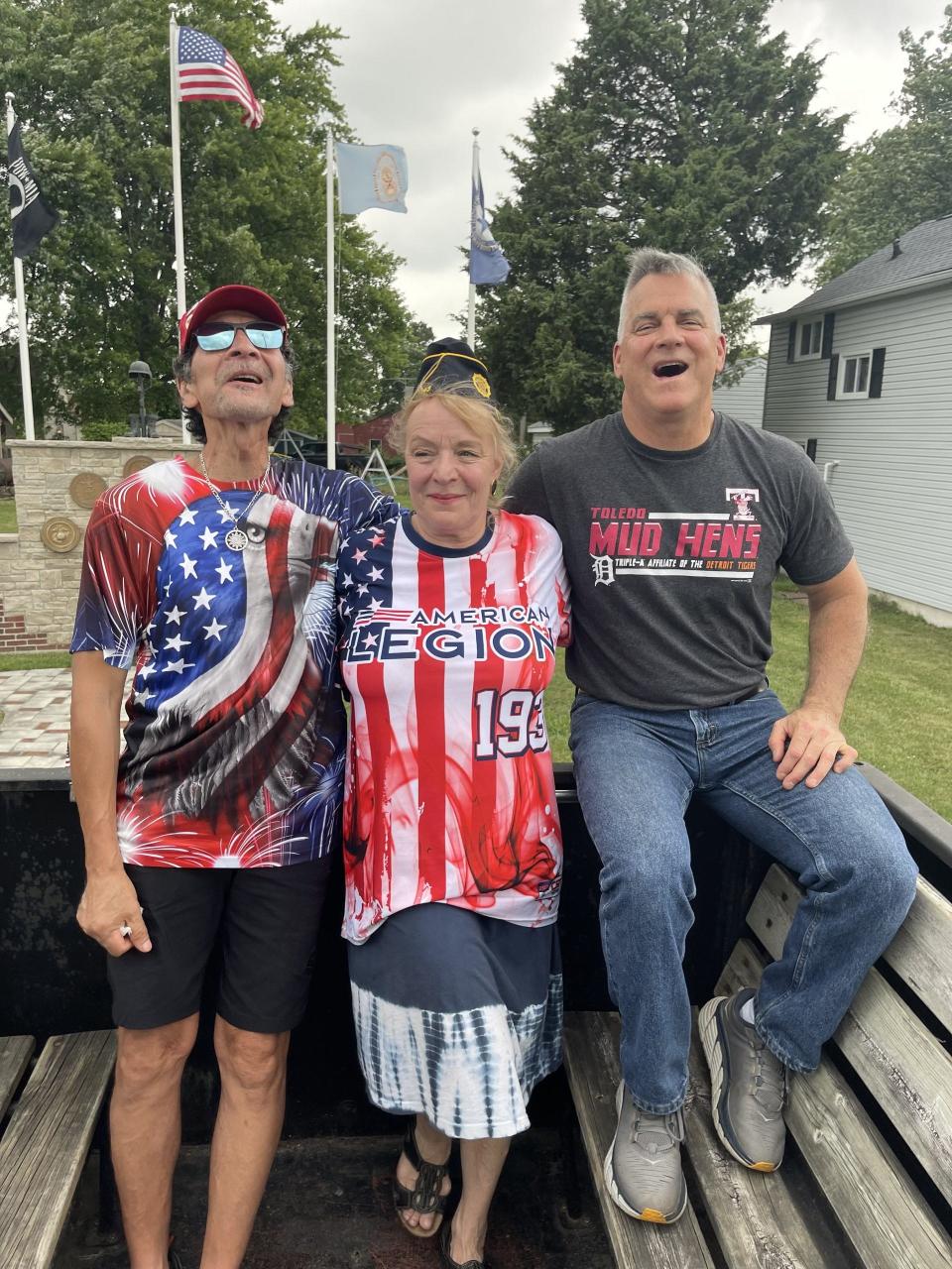 Kathy Musick (center), commander of the James E. Yenor Post 193, American Legion in Luna Pier, is shown on Veterans Day 2022 with county commander Tony Perales (left) and Bob Bialecki.