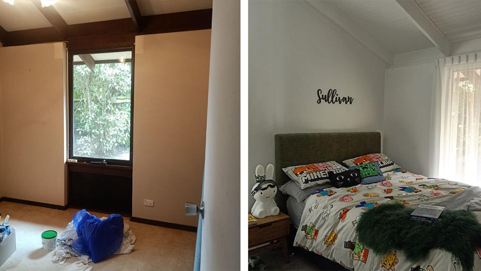 Before and after photos of a renovated room