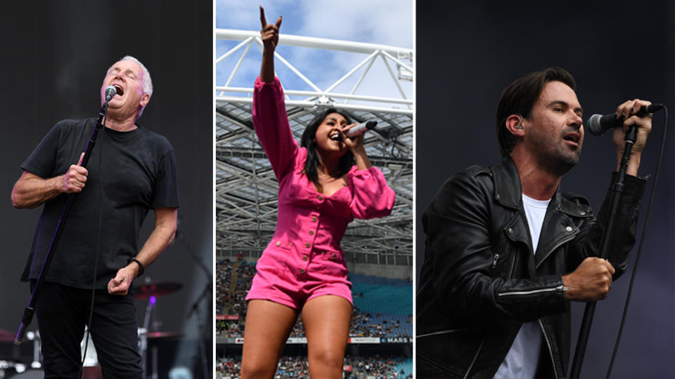 Australian performers Daryl Braithwaite, Jessica Mauboy and Grinspoon at the Fire Fight Australia concert