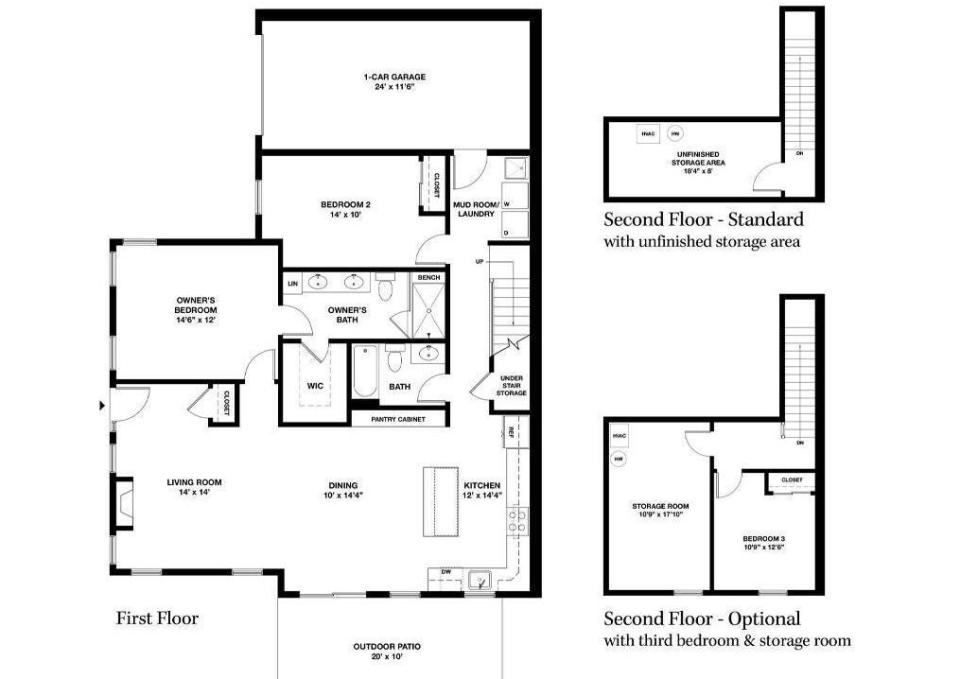 Floor plan of "The Ashwood" a two bedroom quad model at the Villas at Brookwood by McGrath.