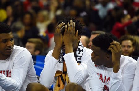 Mar 22, 2019; Columbia, SC, USA; The Mississippi Rebels bench reacts during the second half against the Oklahoma Sooners in the first round of the 2019 NCAA Tournament at Colonial Life Arena. Mandatory Credit: Bob Donnan-USA TODAY Sports